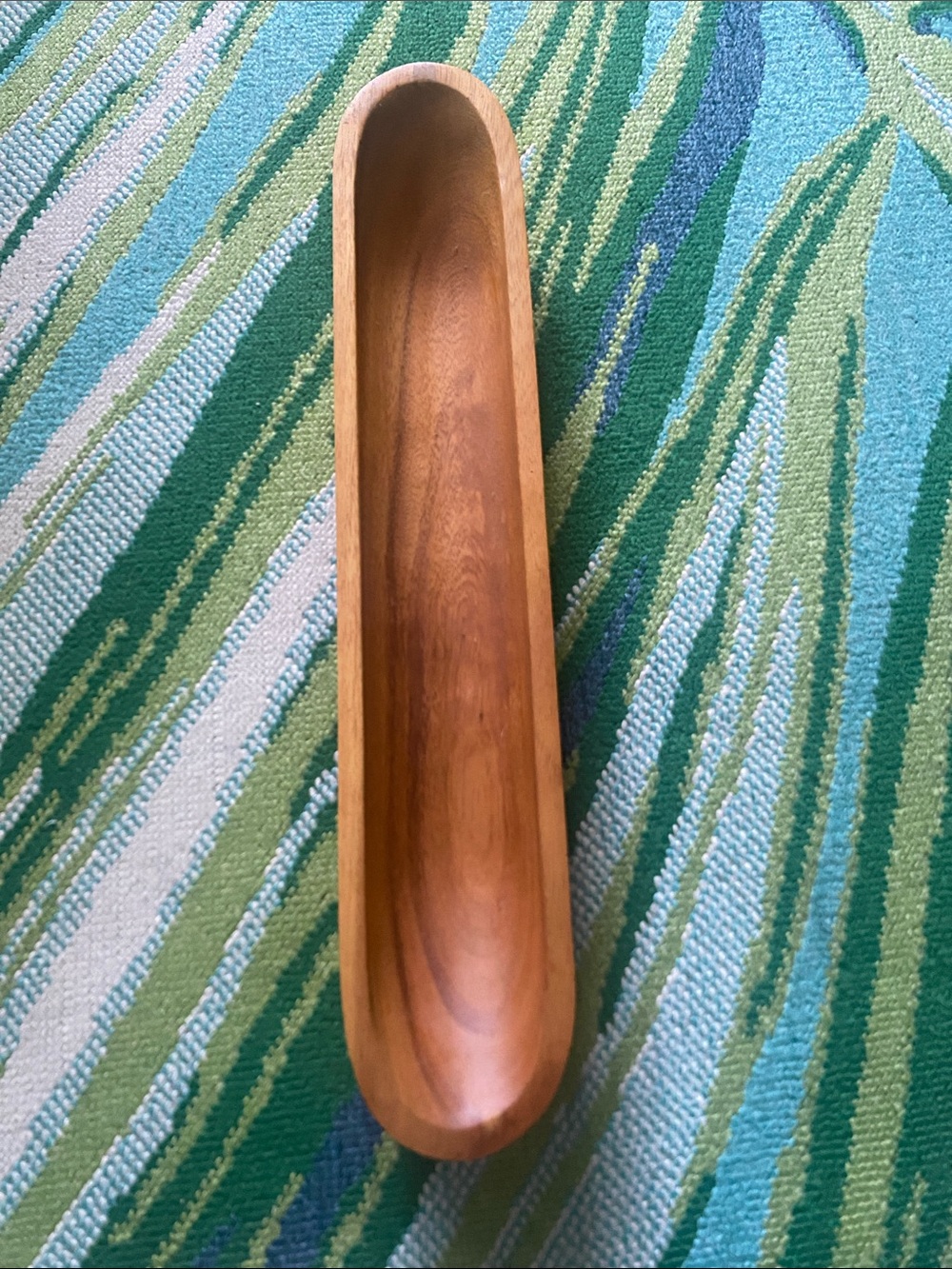 Bobby Flay Handcrafted Long Narrow Wooden Serving Boat Tray - Natural Brown